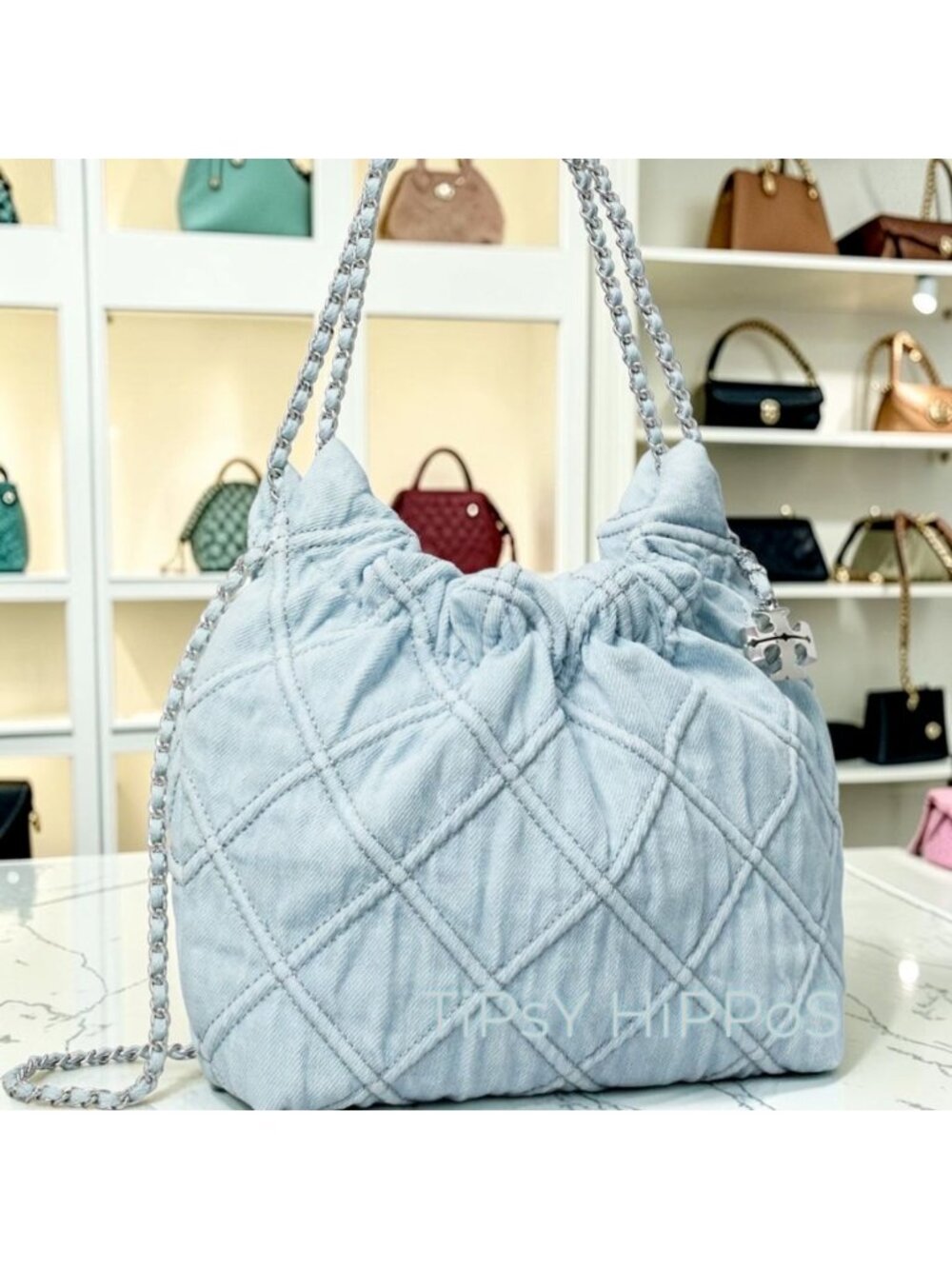 NEW!! TORY BURCH FLEMING SOFT DENIM HOBO BAG/SHOULDER BAG 623T277P